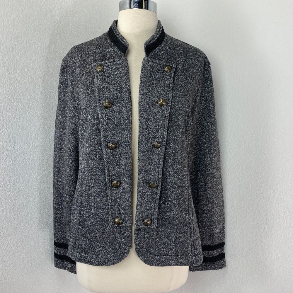 Y2K Tommy Hilfiger Heather Gray Military Knit Jacket XL Open Steampunk Goth Punk